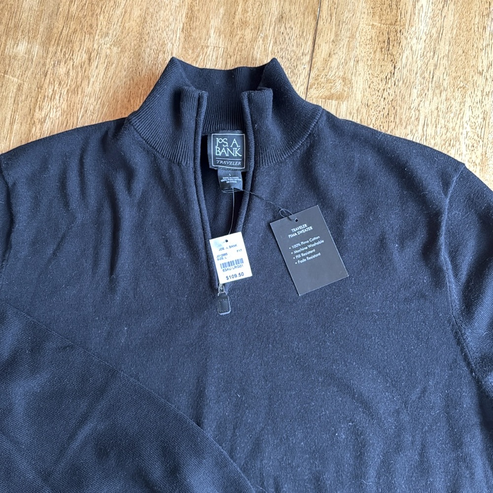 New with tags Jos A. Banks travelers Pima cotton sweater, black men’s size large